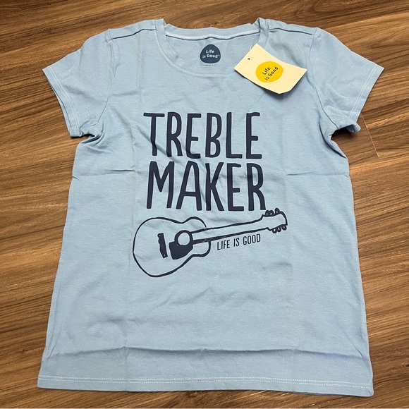 NWT Life Is Good Girls/ boys Treble Maker Crusher Tee L Powder Blue - Picture 2 of 6